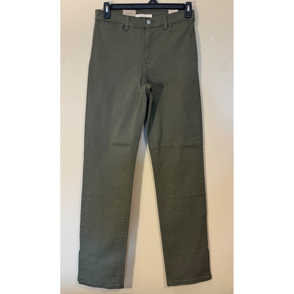 Levi's 724 Pants Women 30 High Rise Straight Twill Green Side Slit Hem NEW‎